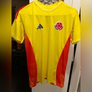 Adidas Colombia Soccer Jersey Mens Size Large Yellow Red  Fit Shirt Kit